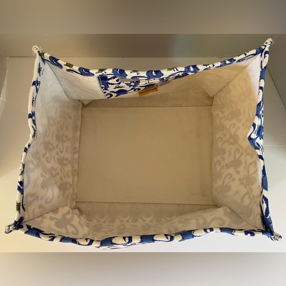 NWOT Roberta Roller Rabbit Blue Monkey Print Canvas Storage Box Bag Small - Picture 6 of 7